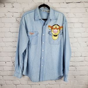Vintage Disney Catalog Tigger Embroidered Denim Button Front Shirt Large